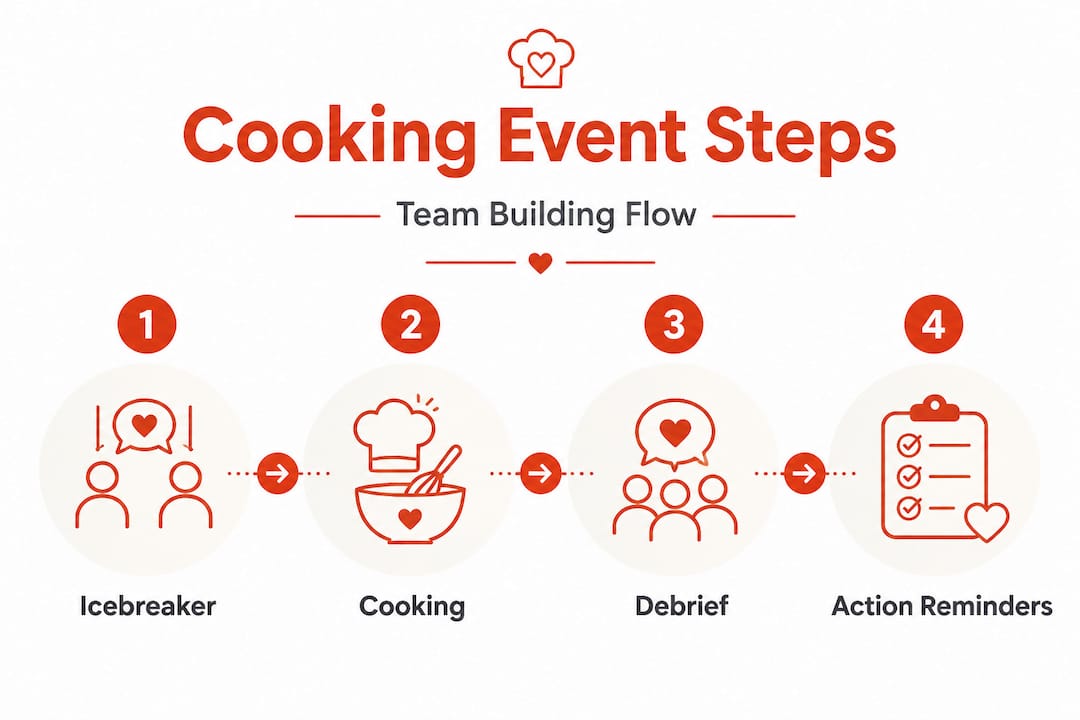 Infographic showing cooking event team-building steps