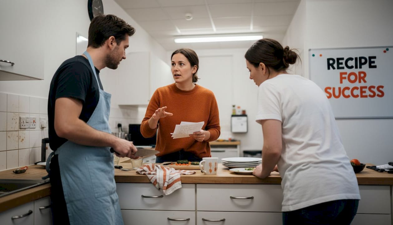 Office worker assigns kitchen team duties