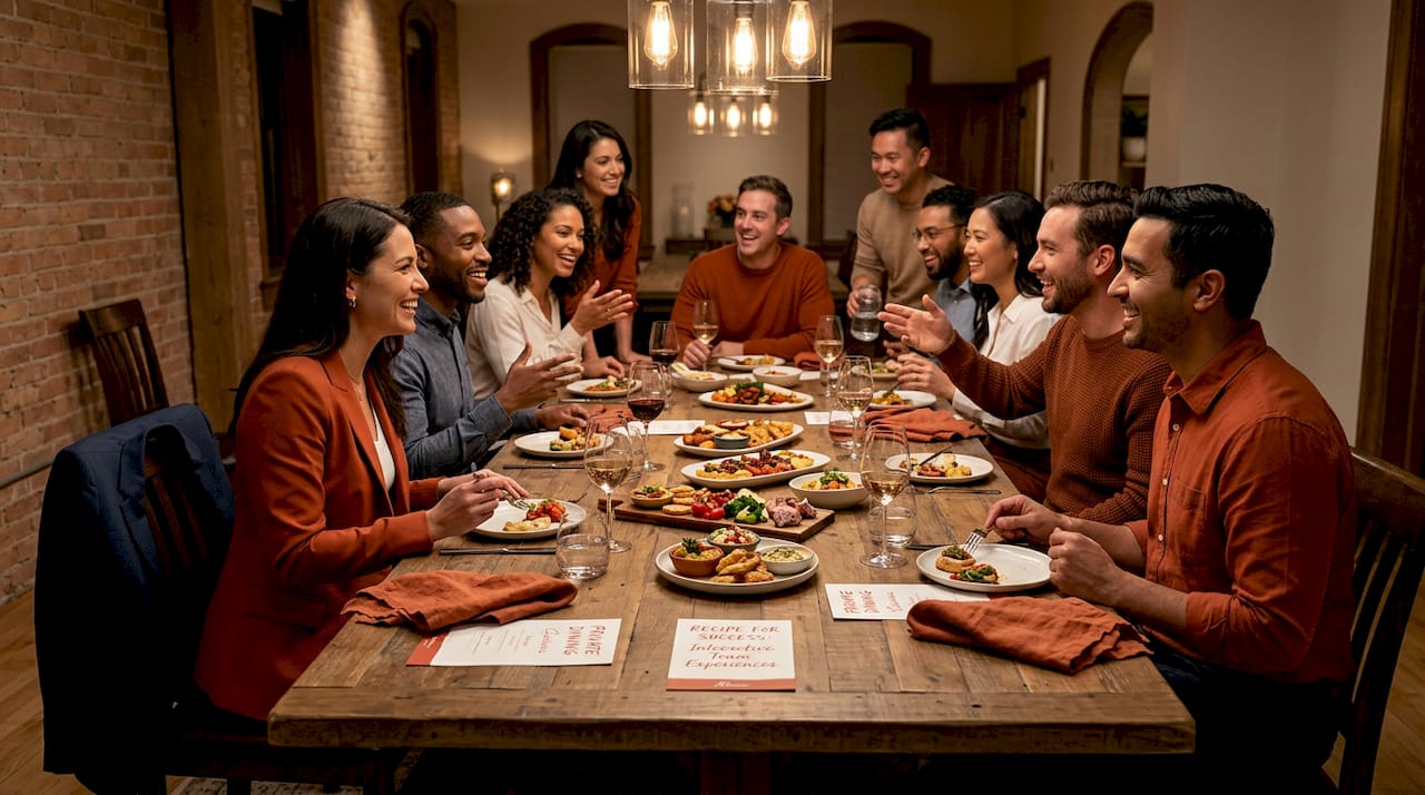 Corporate team at immersive dining table