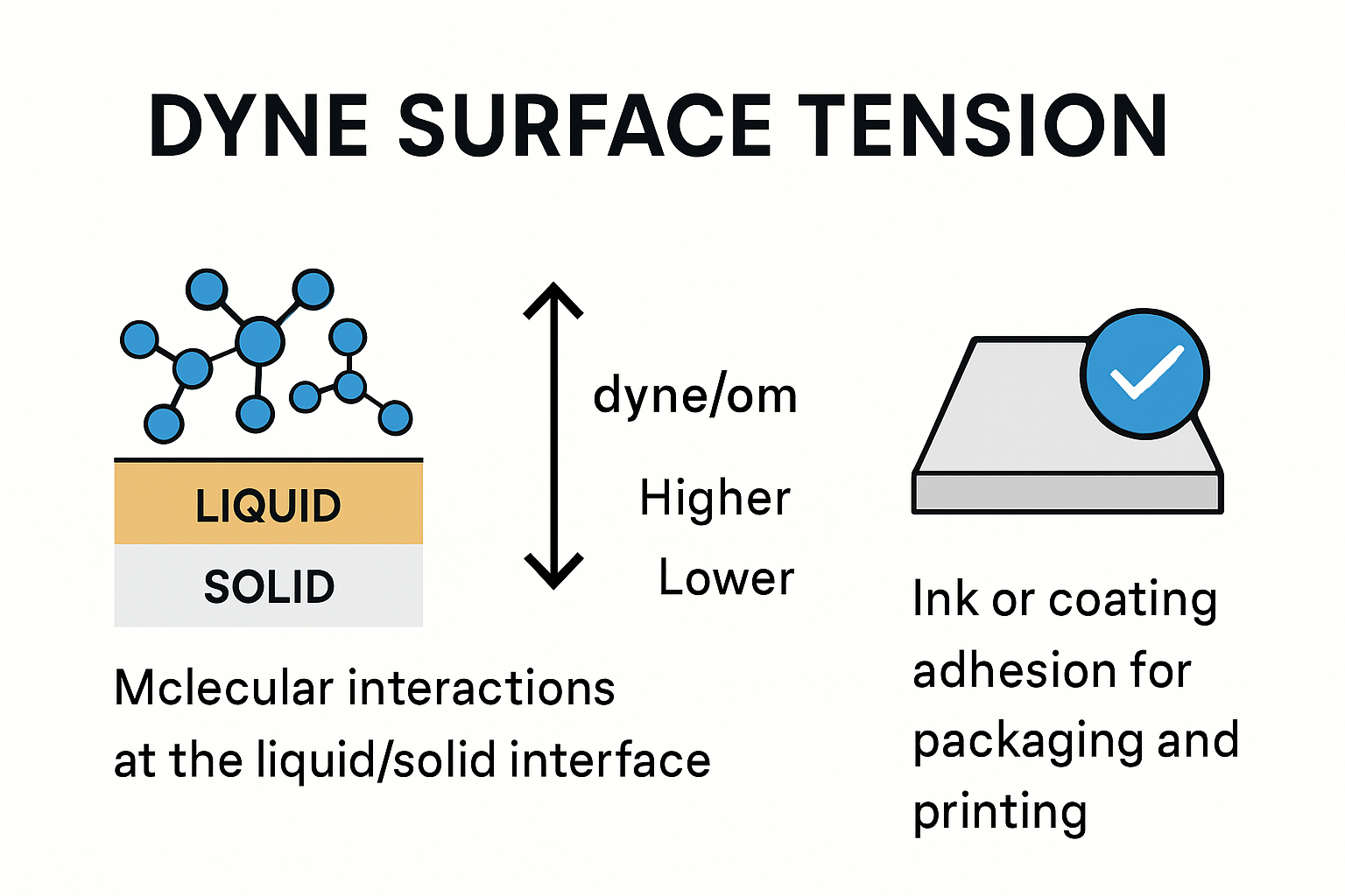 Infographic shows dyne surface tension and adhesion concepts