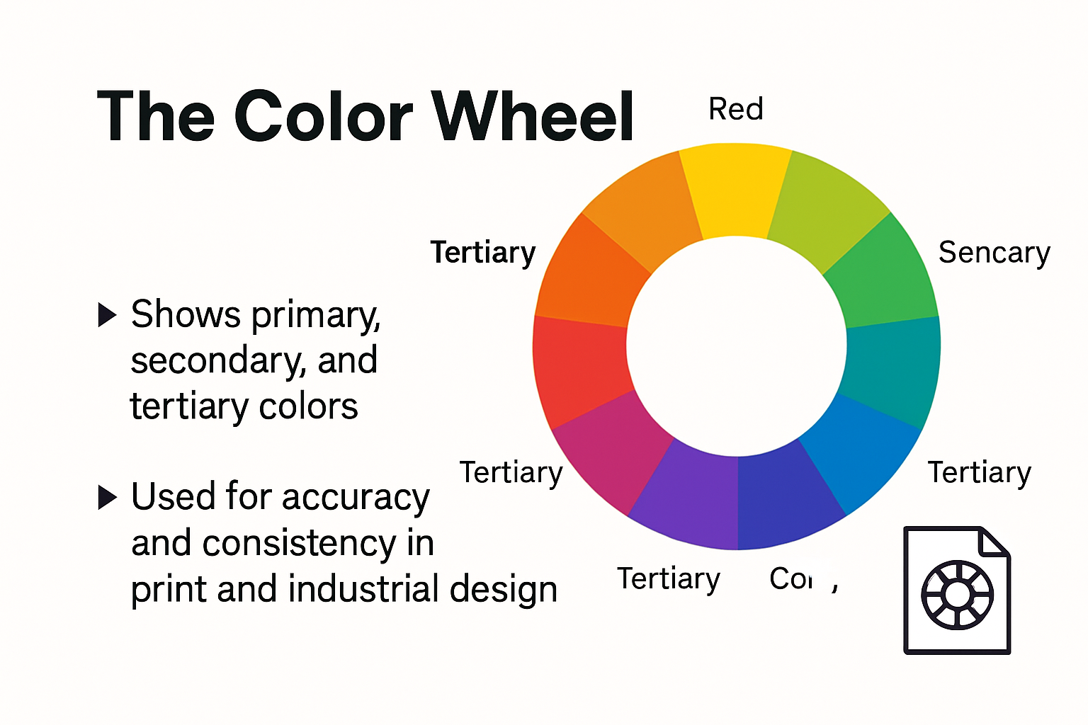 Color wheel infographic showing relationships for printing