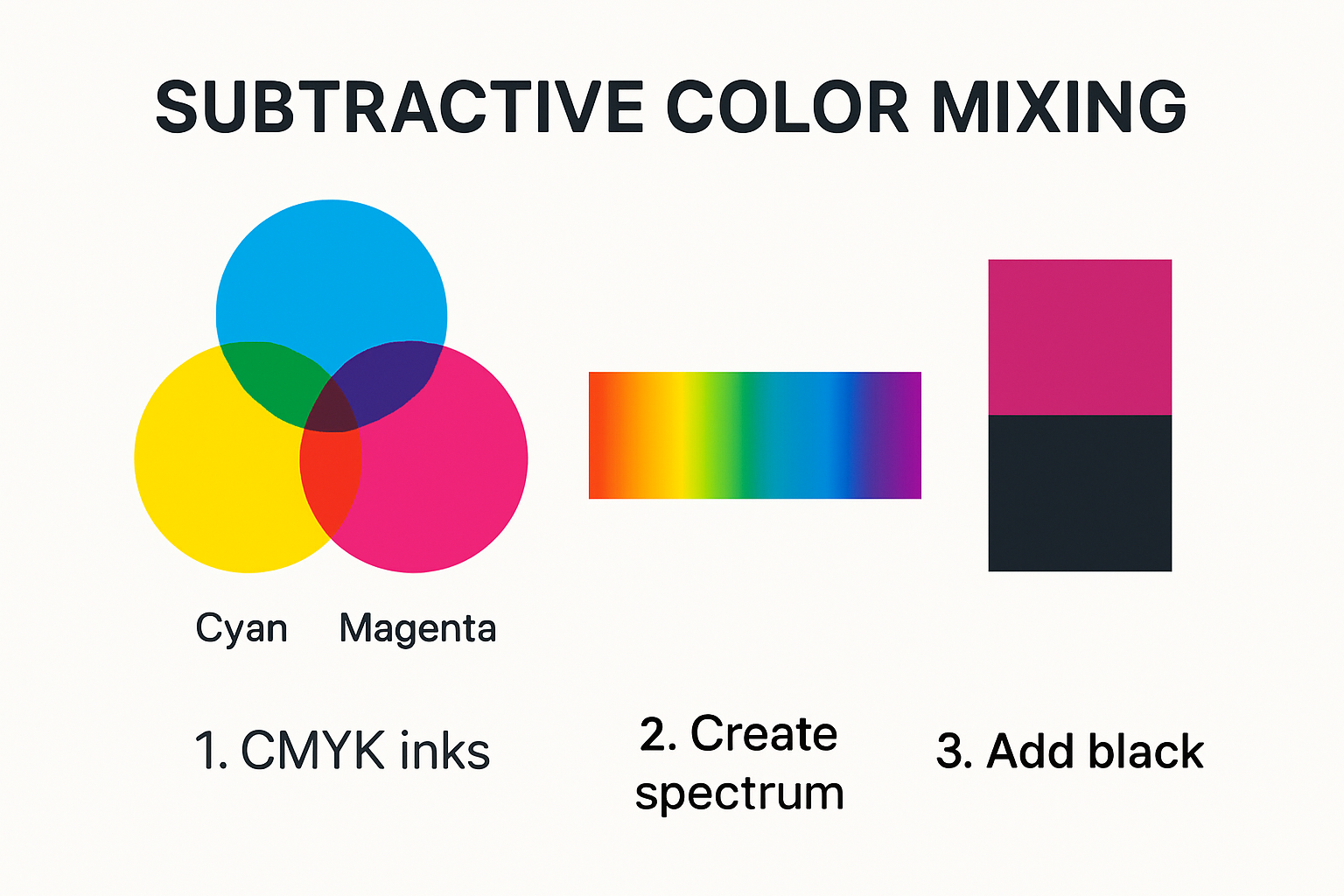 Infographic showing how CMYK process color mixing works
