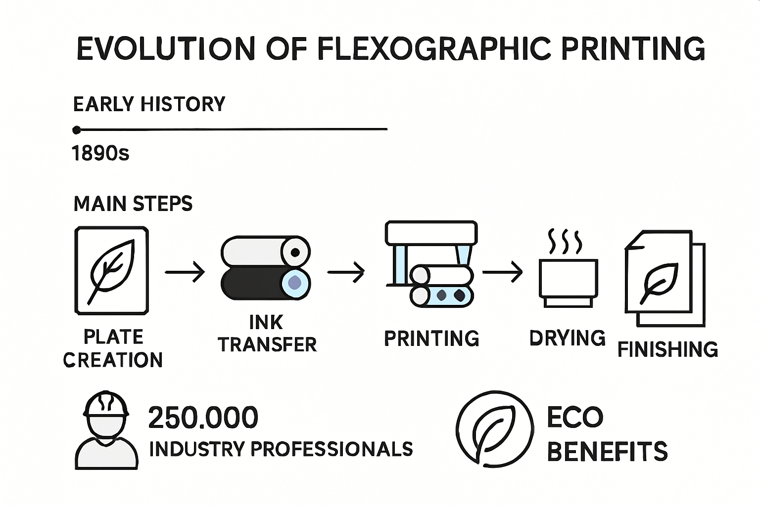 Infographic showing the mechanics and evolution of flexographic printing