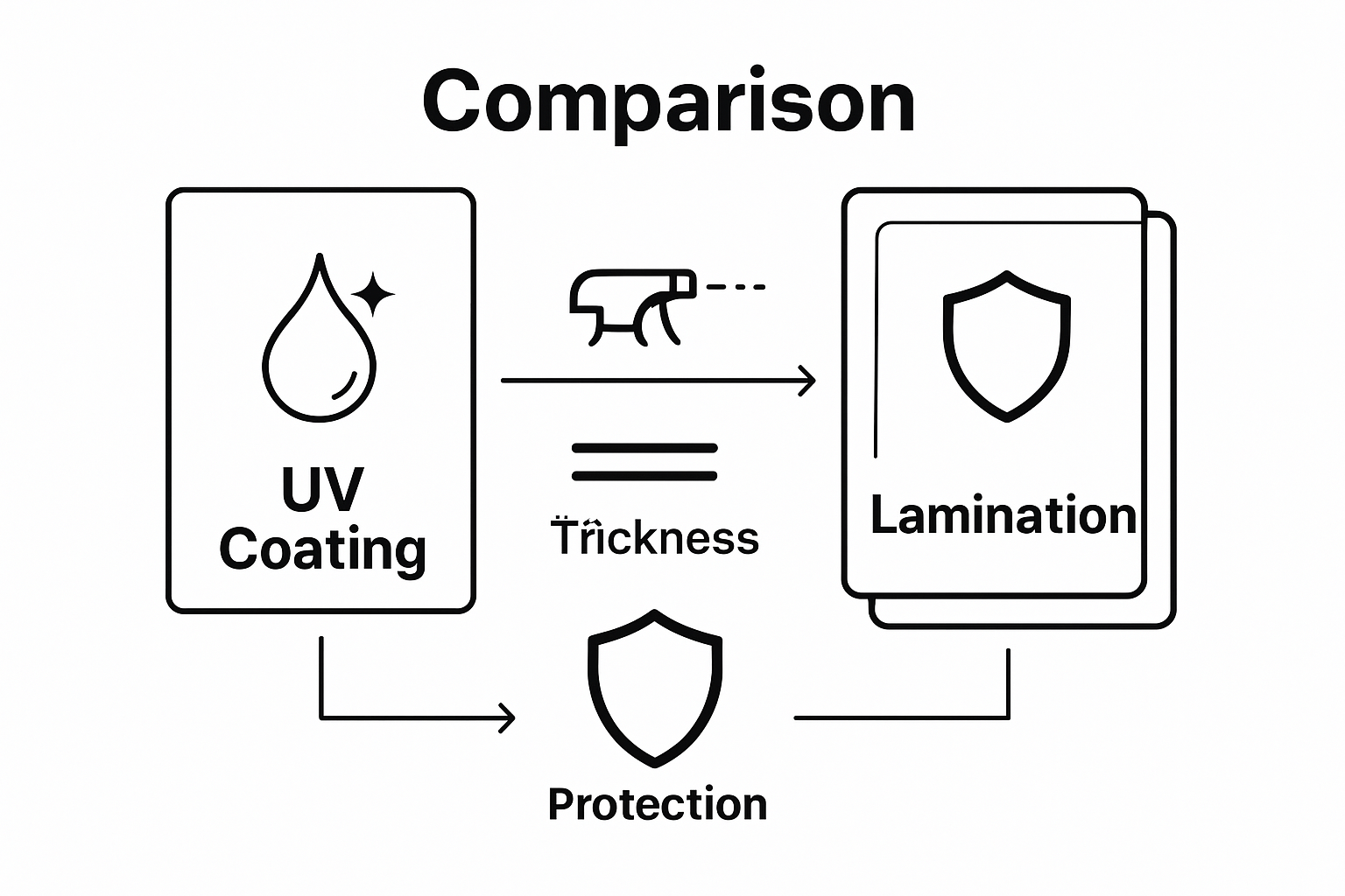 Understanding UV Coating vs Lamination: Key Differences 1 Visual side-by-side of UV coating vs lamination with application, finish, and durability differences