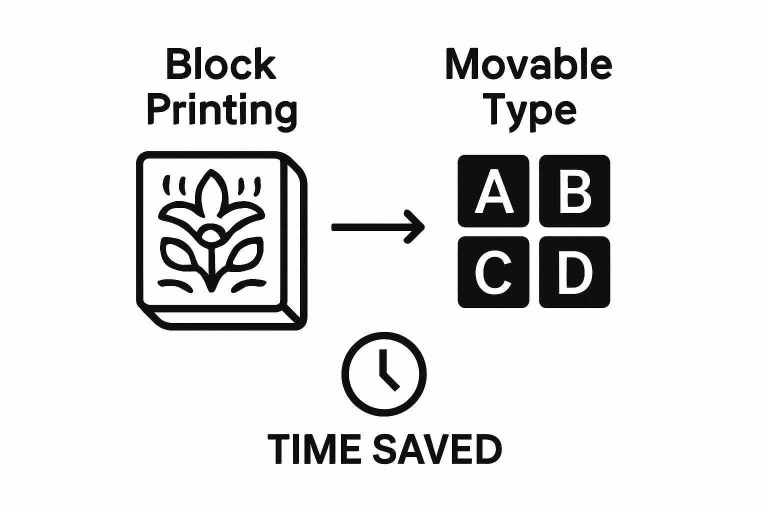 Comparison icons of block printing and movable type