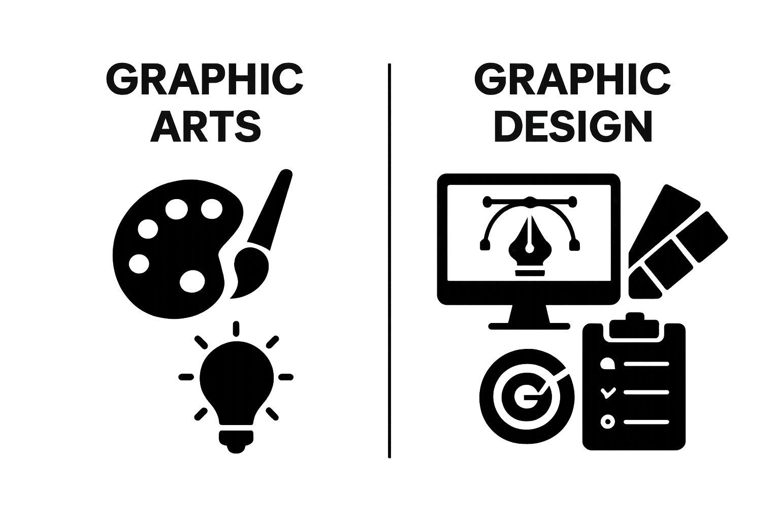 Infographic comparing graphic arts vs graphic design using icons