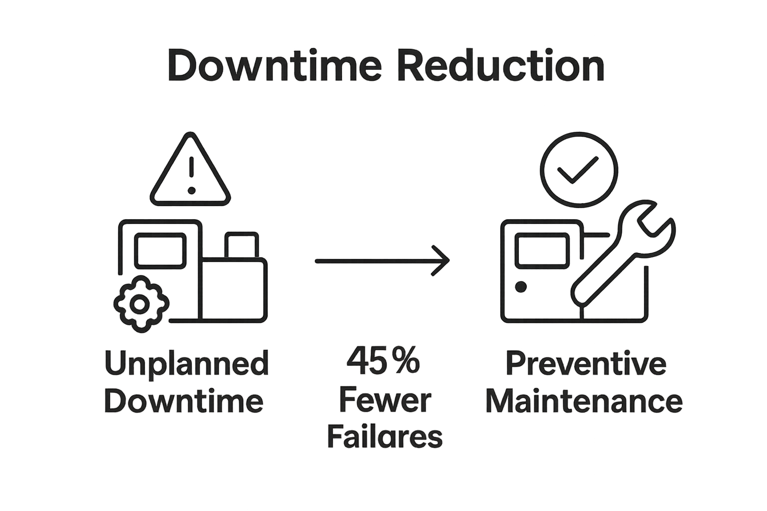 Infographic showing before and after preventive maintenance with reduced downtime