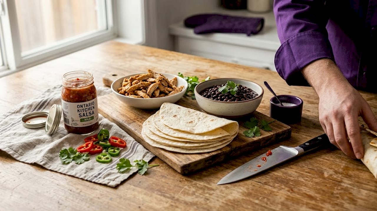 Fresh burrito ingredients on kitchen table