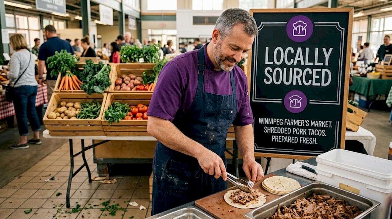 Chef crafting tacos at local farmer’s market