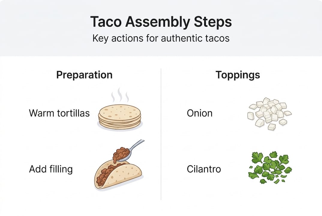 Infographic showing authentic taco assembly steps