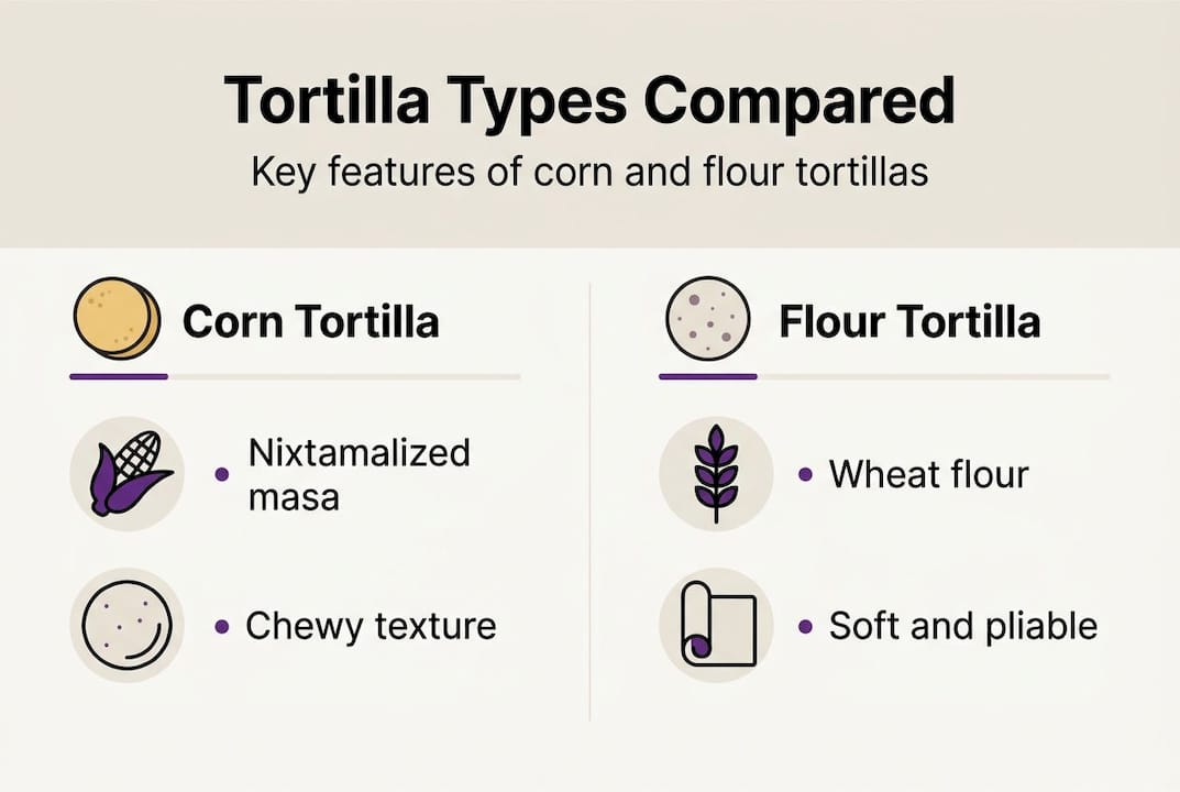 Infographic comparing corn and flour tortillas