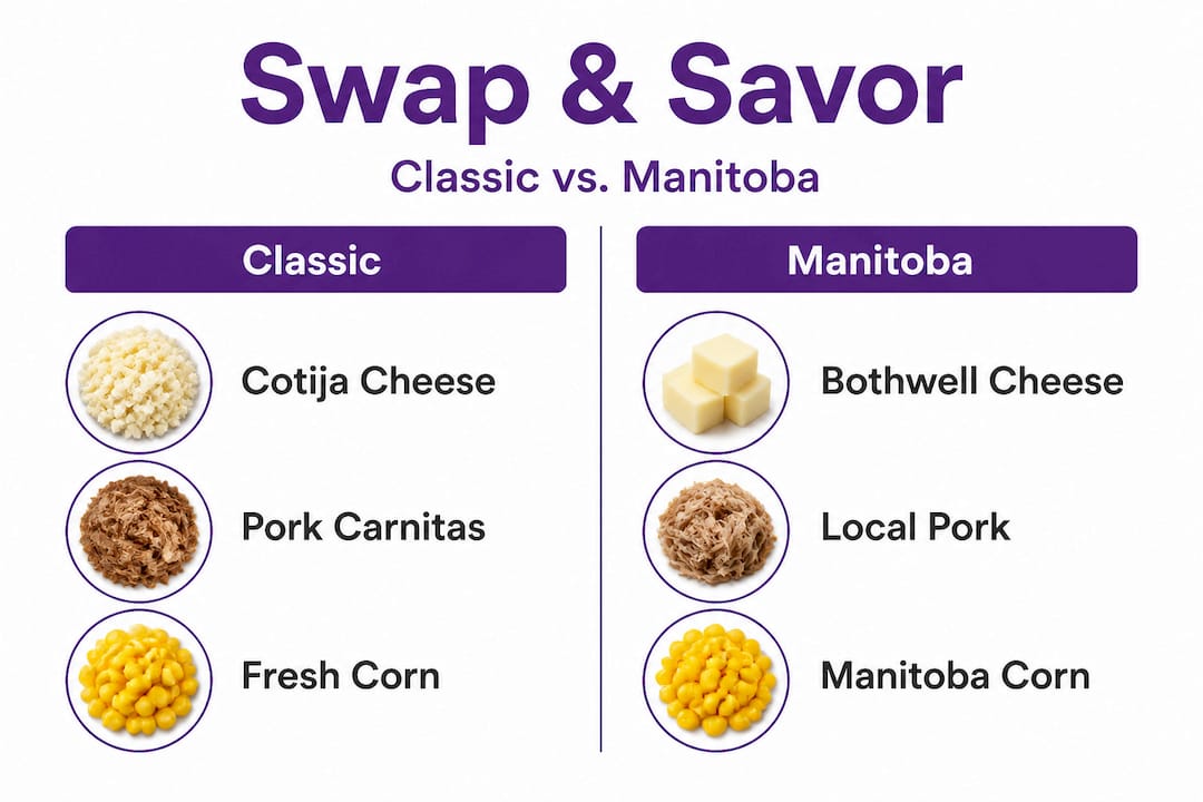 Infographic comparing classic Mexican and Manitoba ingredient swaps