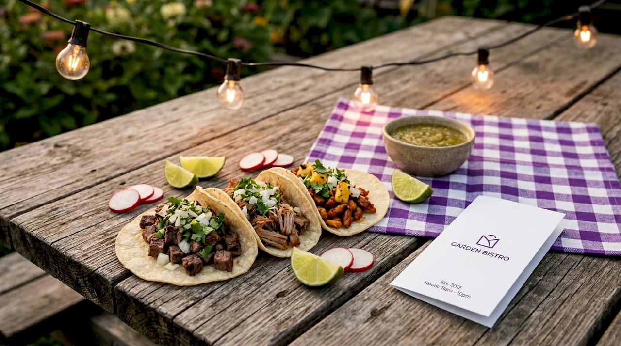 Three street tacos with classic toppings