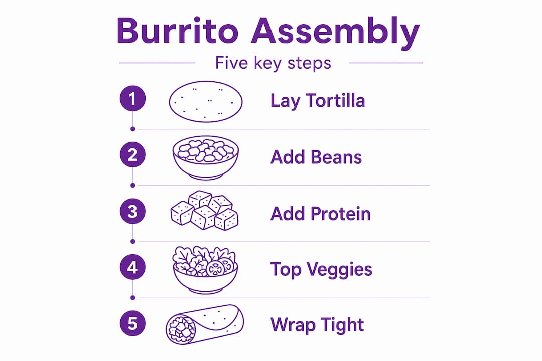 Infographic illustrating burrito assembly steps