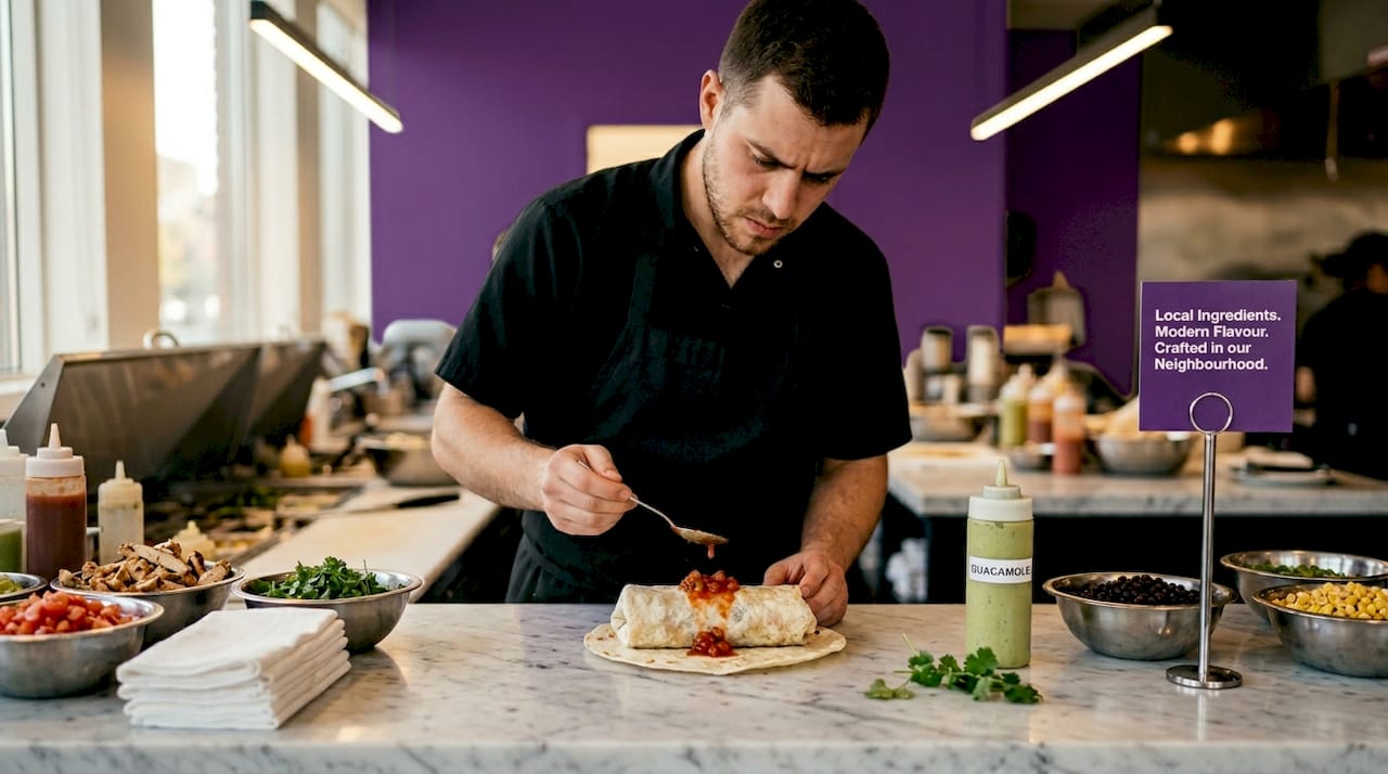 Worker making layering mistake in burrito prep