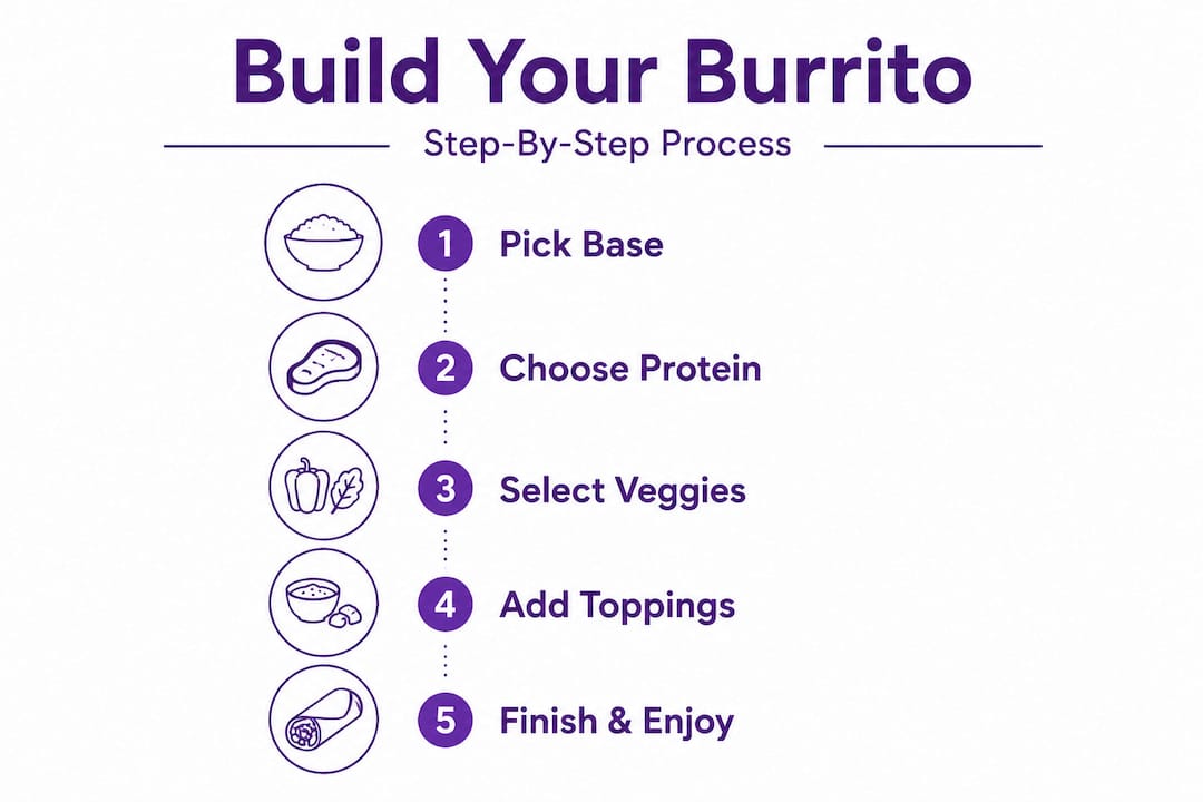 Infographic showing step-by-step burrito customization