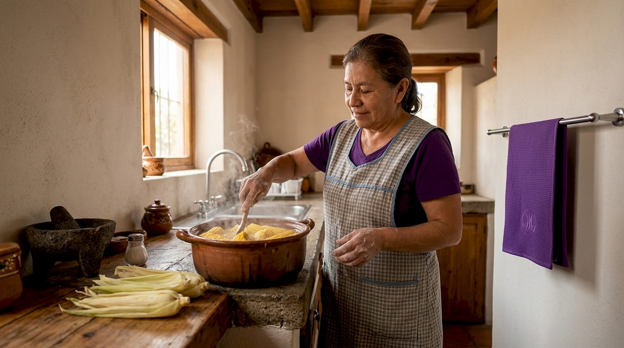 Nixtamalization process in traditional kitchen