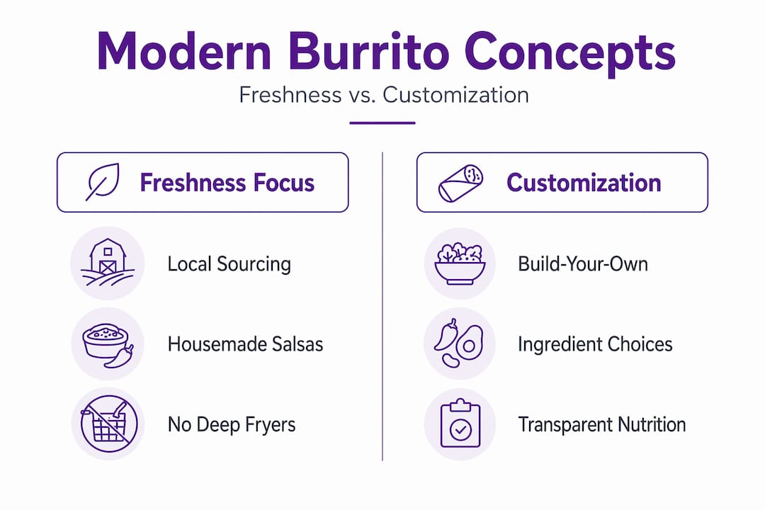 Infographic comparing freshness and customization in burrito concepts