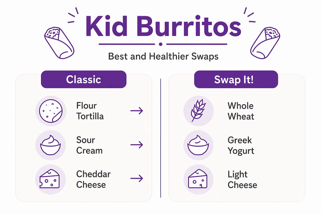 Classic versus healthier kid burrito ingredients infographic