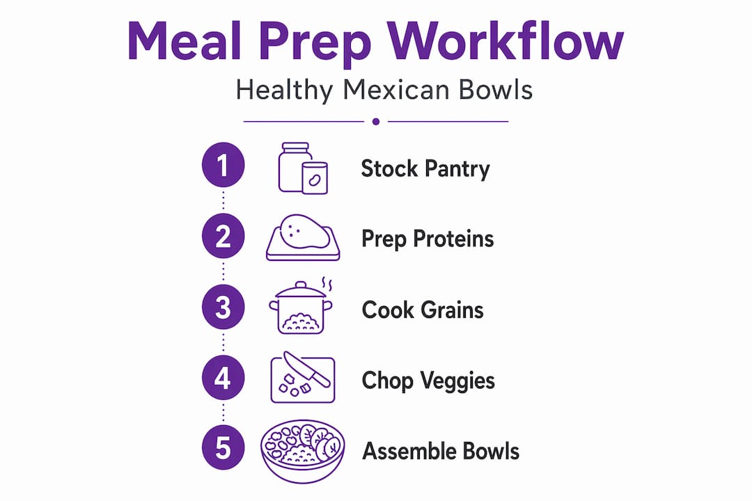 Infographic outlining Mexican meal prep workflow steps