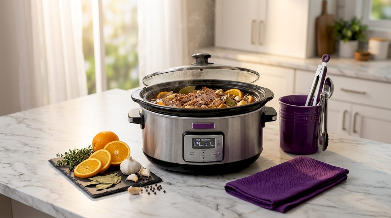 Slow cooker with braising pork shoulder