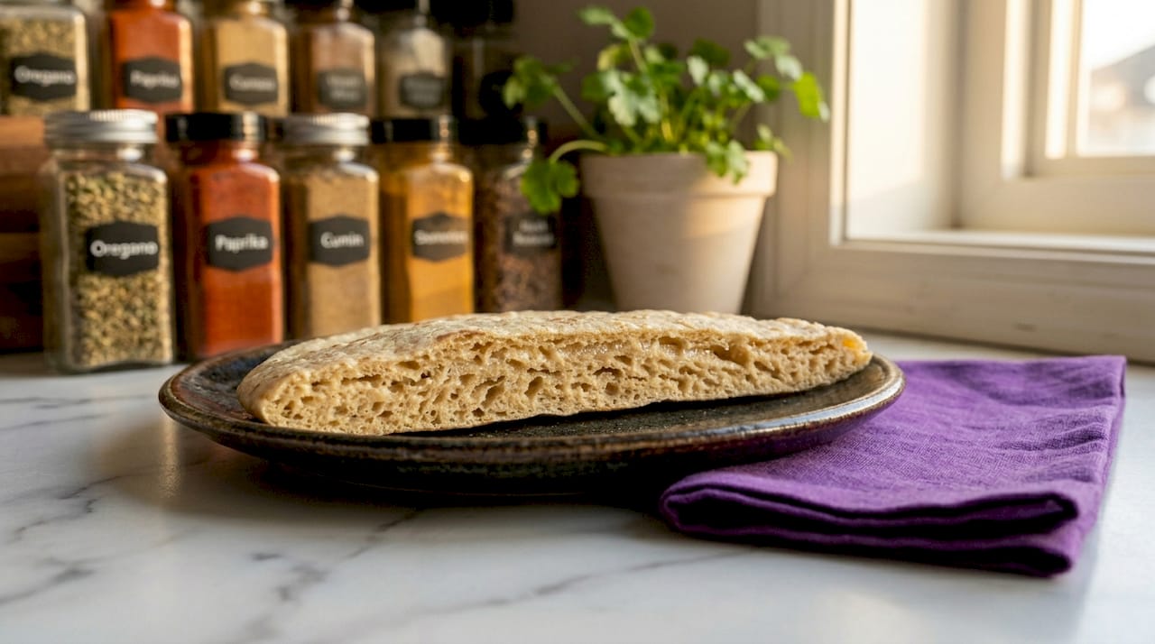 Close-up cross-section of tortilla starch and moisture
