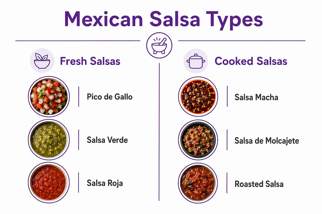 Infographic comparing fresh and cooked Mexican salsas