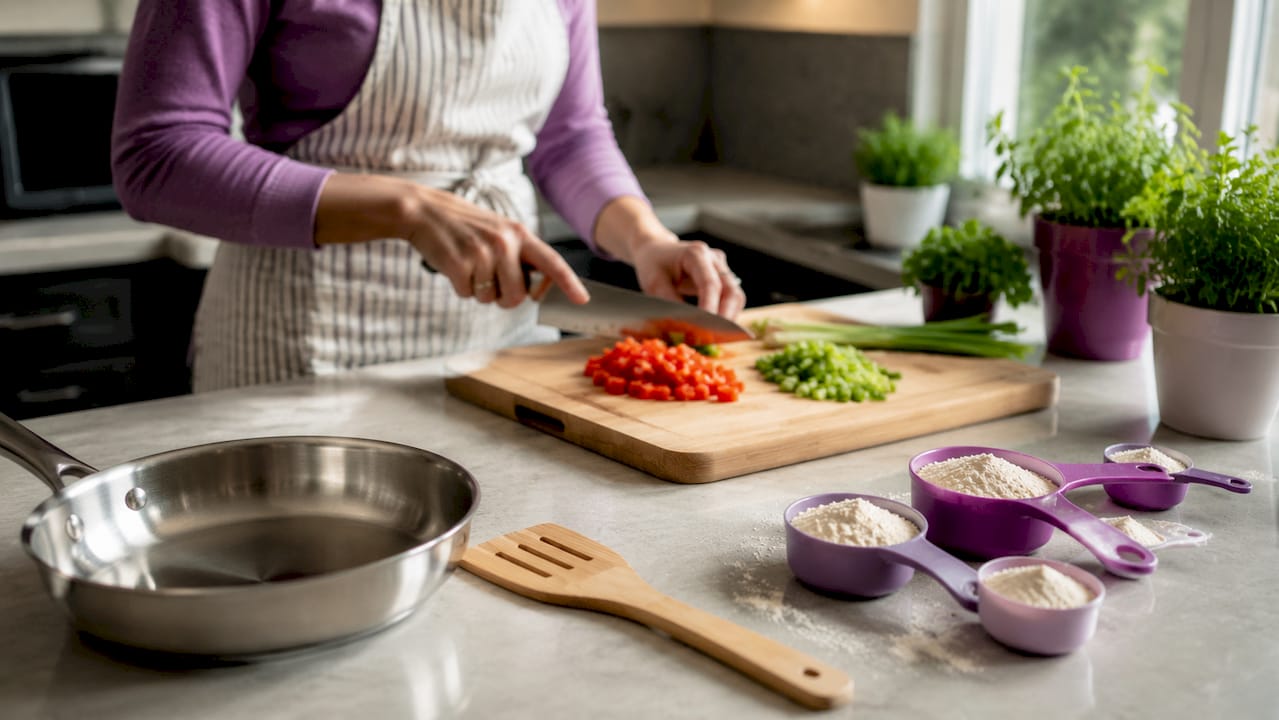 Gluten-free cooking tools on kitchen countertop
