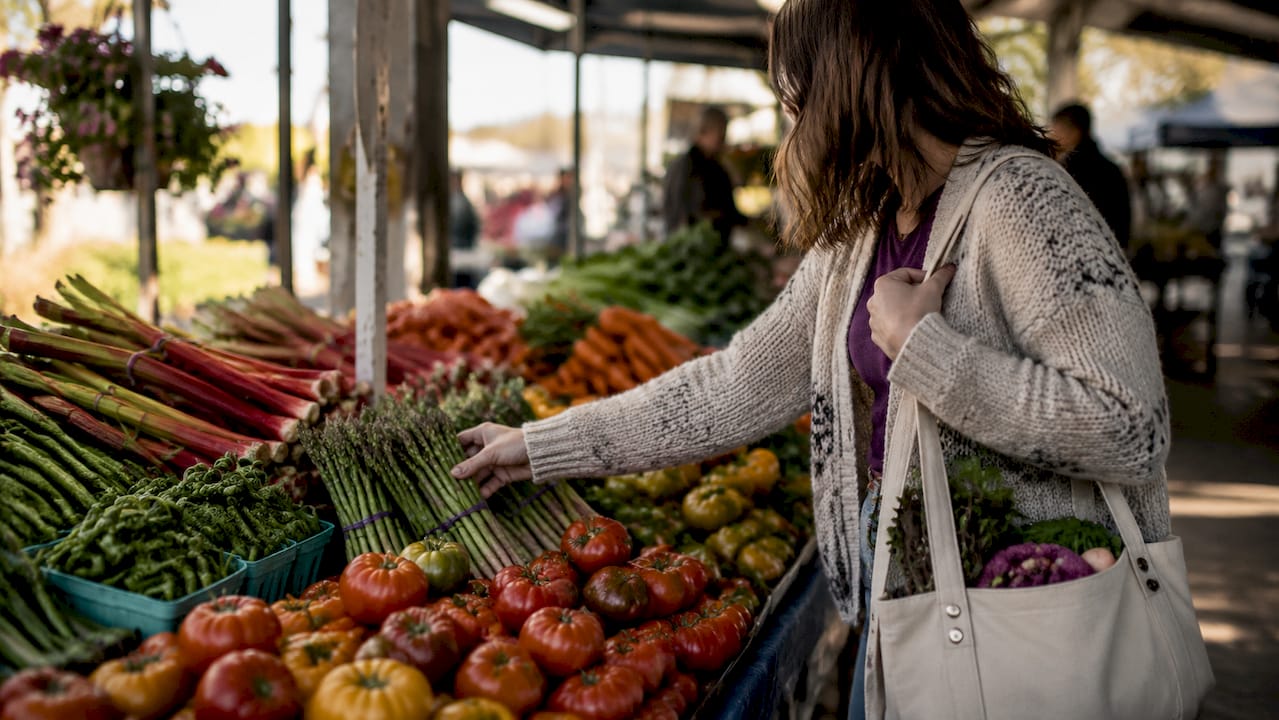Fresh seasonal vegetables on market table