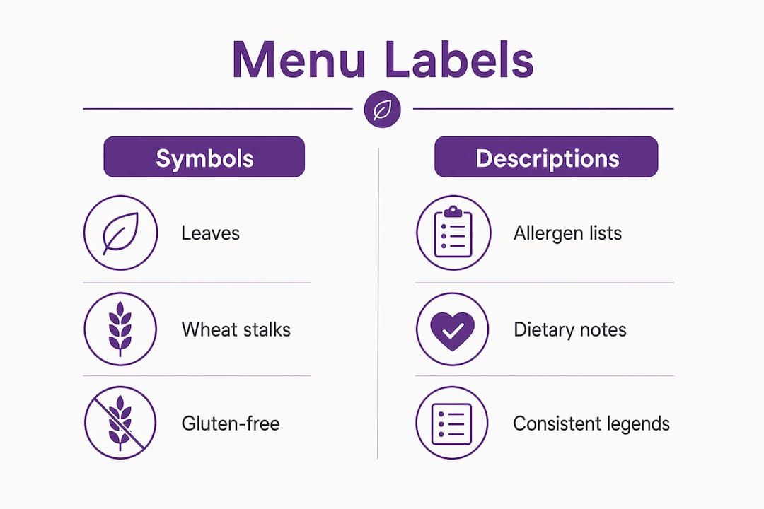 Infographic comparing menu label symbols and descriptions