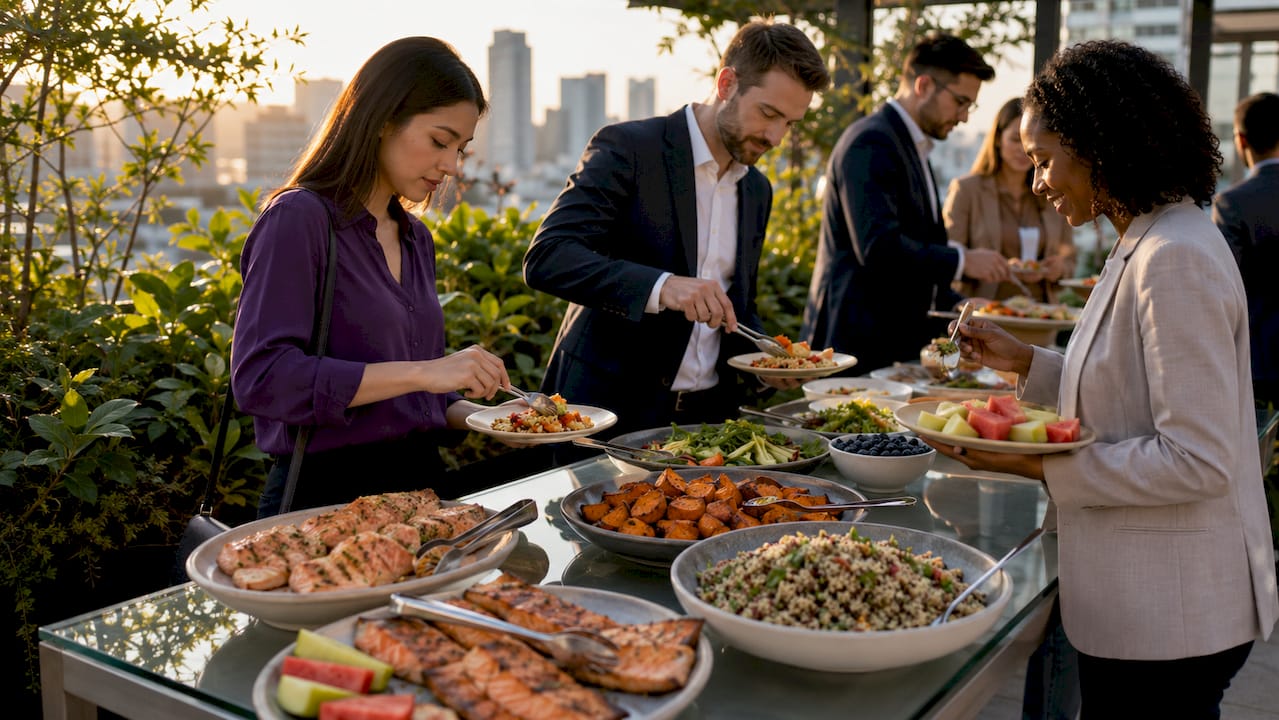 Corporate event healthy catering buffet spread