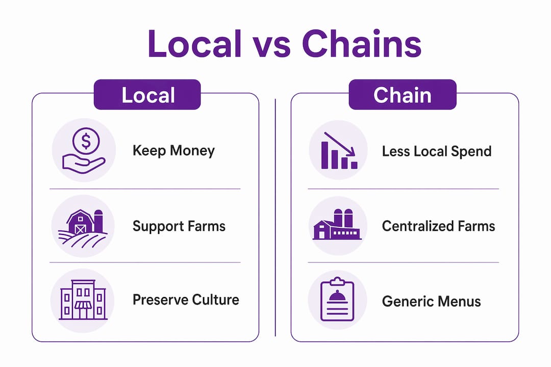 Infographic comparing local and chain restaurant impacts