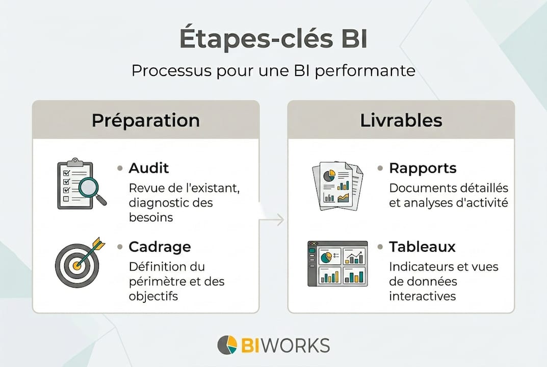 Découvrez, en un coup d’œil, les principales étapes pour réussir l’intégration de la Business Intelligence grâce à cette infographie.