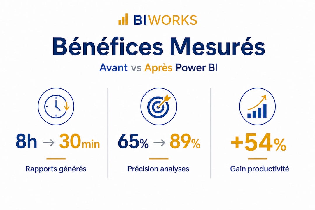 Visualisation des bénéfices de Power BI : comparaison des résultats avant et après l’implémentation.