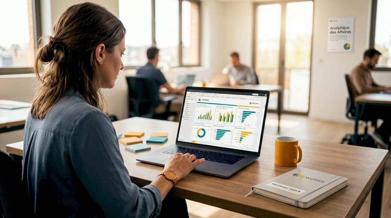 Un analyste métier en train d’exploiter Power BI devant son ordinateur au bureau.
