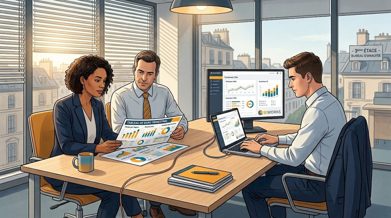 Une équipe spécialisée en analyse de données se réunit au bureau pour échanger et avancer sur leurs projets.