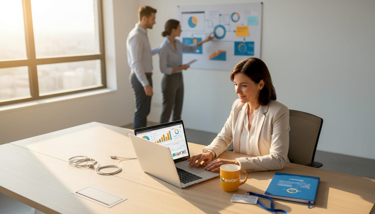 Un analyste centralise les données OneLake directement au bureau.