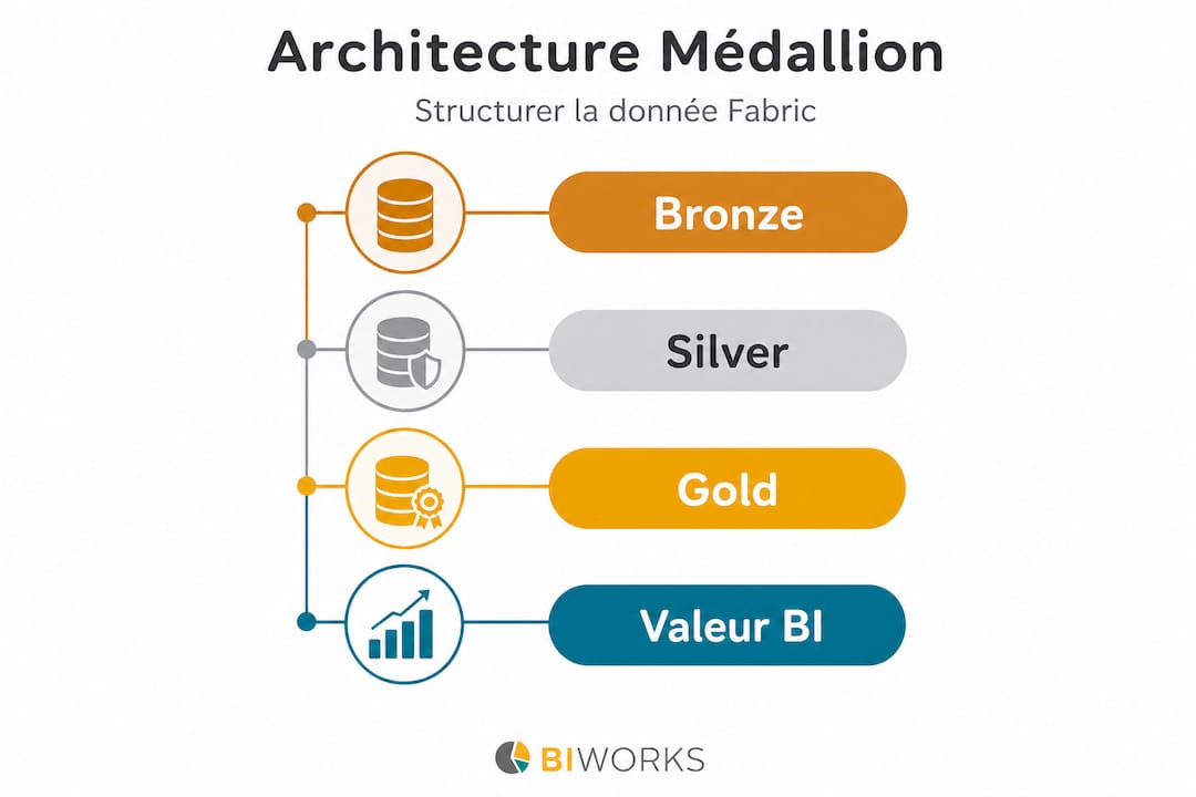 Présentation visuelle verticale de l’architecture du modèle Fabric en format infographie