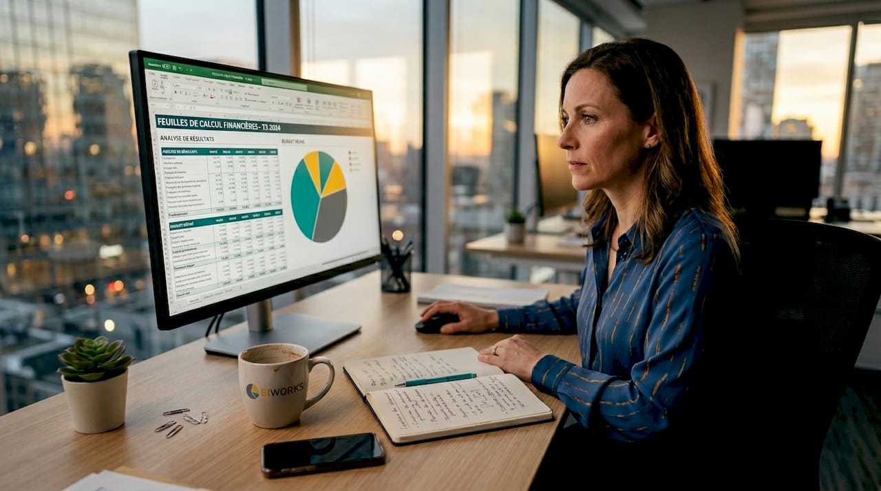Un expert en finance passe en revue des tableaux Excel dans son bureau, analysant les chiffres avec rigueur pour prendre les meilleures décisions.