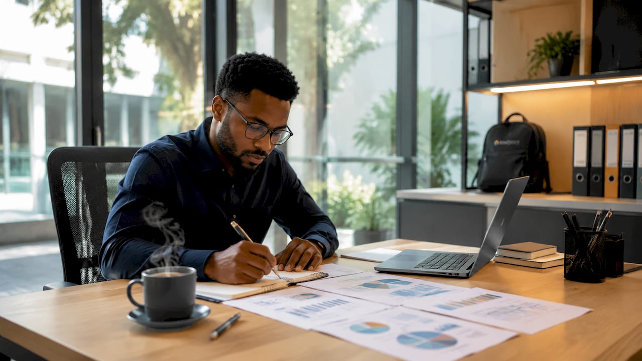 Un analyste passe en revue des données sur son ordinateur, installé dans son bureau.