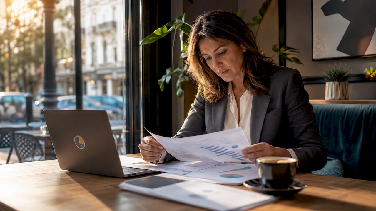 Types d'indicateurs BI : guide complet pour gestionnaires 1 Une femme d'affaires examine des indicateurs de performance à son bureau, concentrée sur l'analyse de données pour piloter son activité.