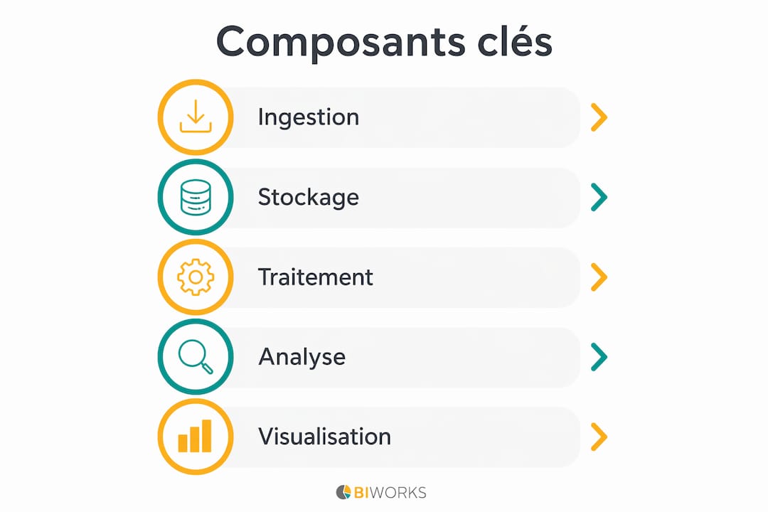 Découvrez en un coup d’œil les principaux éléments qui composent Microsoft Fabric grâce à cette infographie.