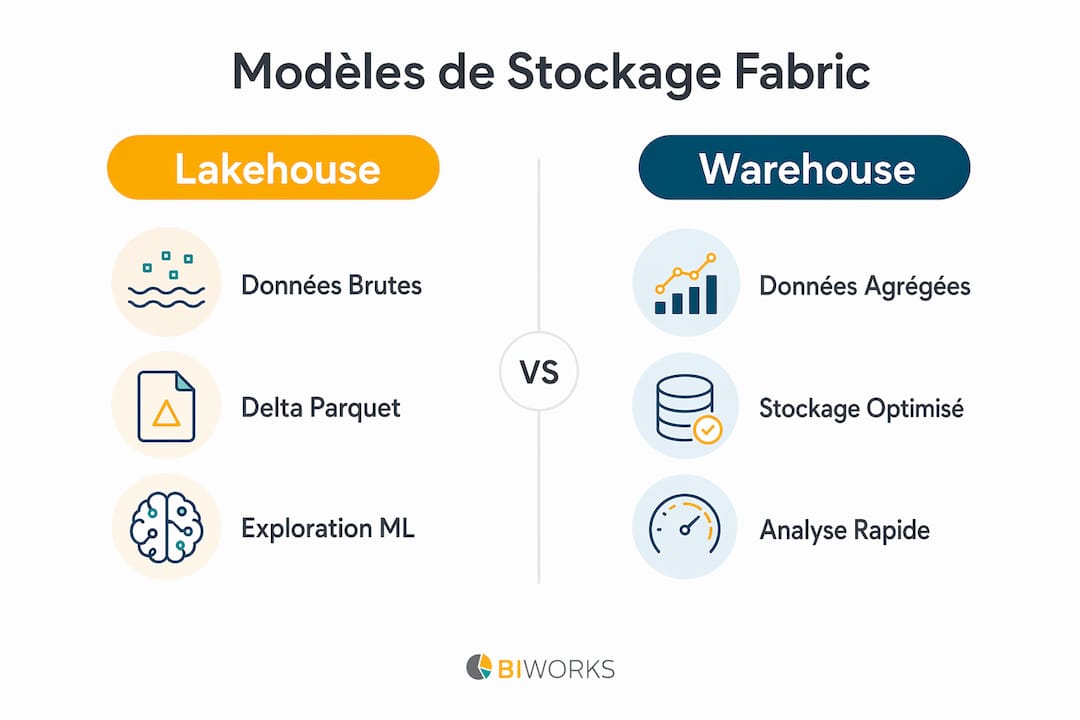 Comparatif visuel entre les solutions Lakehouse et Data Warehouse dans Microsoft Fabric