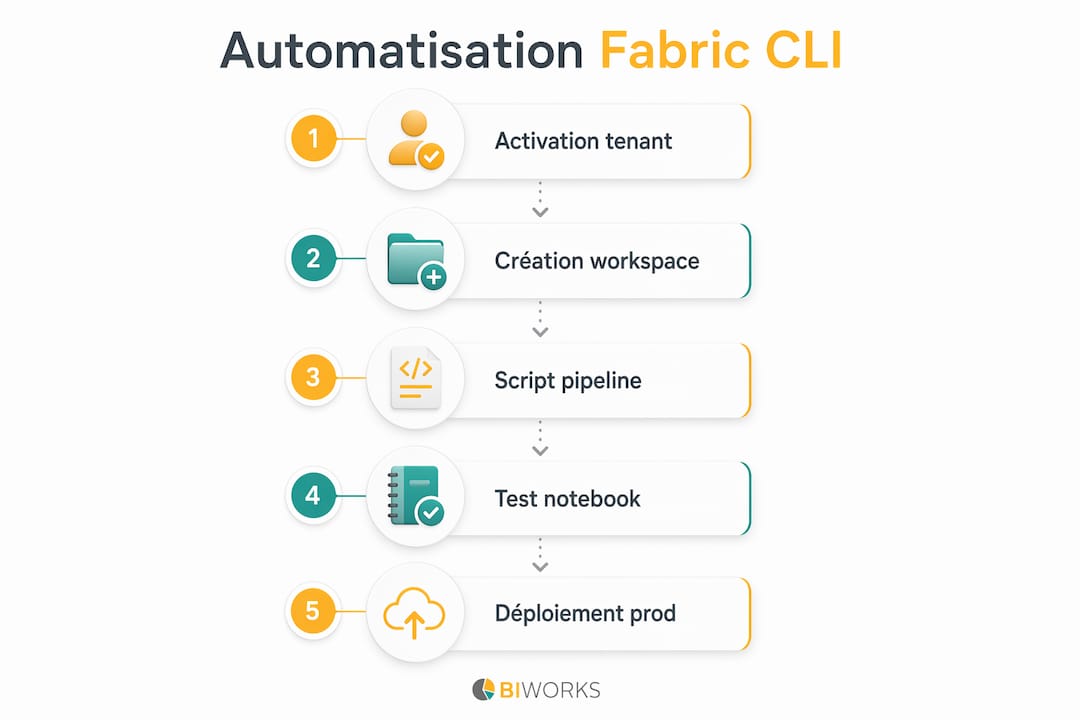 Visualisation des différentes étapes pour automatiser vos pipelines avec Fabric CLI