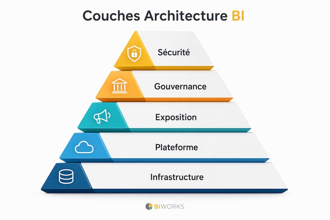 Schéma illustrant la structure en couches d’une architecture décisionnelle