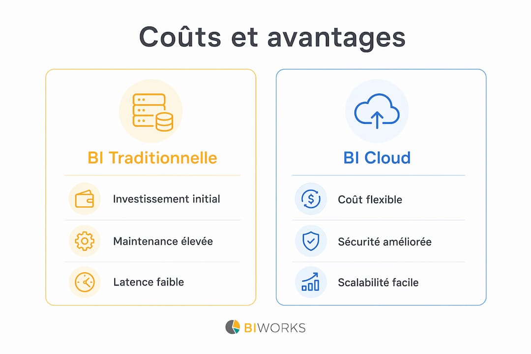 Infographie : Analyse comparative des coûts et des bénéfices entre solutions BI classiques et BI cloud