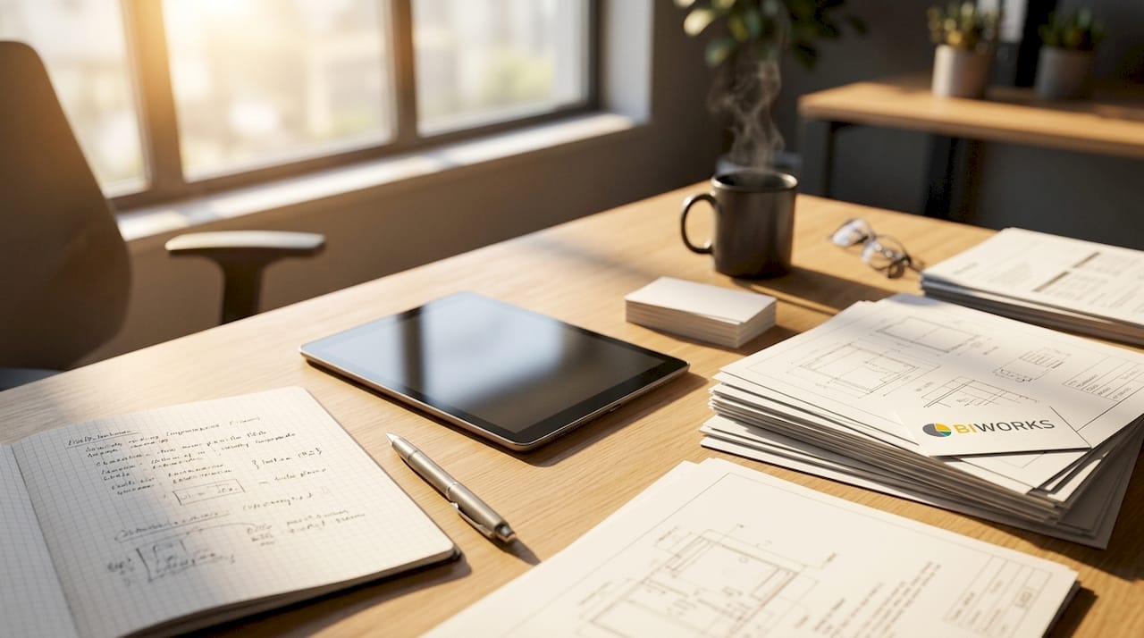 Espace de travail équipé d’une tablette et de fichiers accessibles dans le cloud