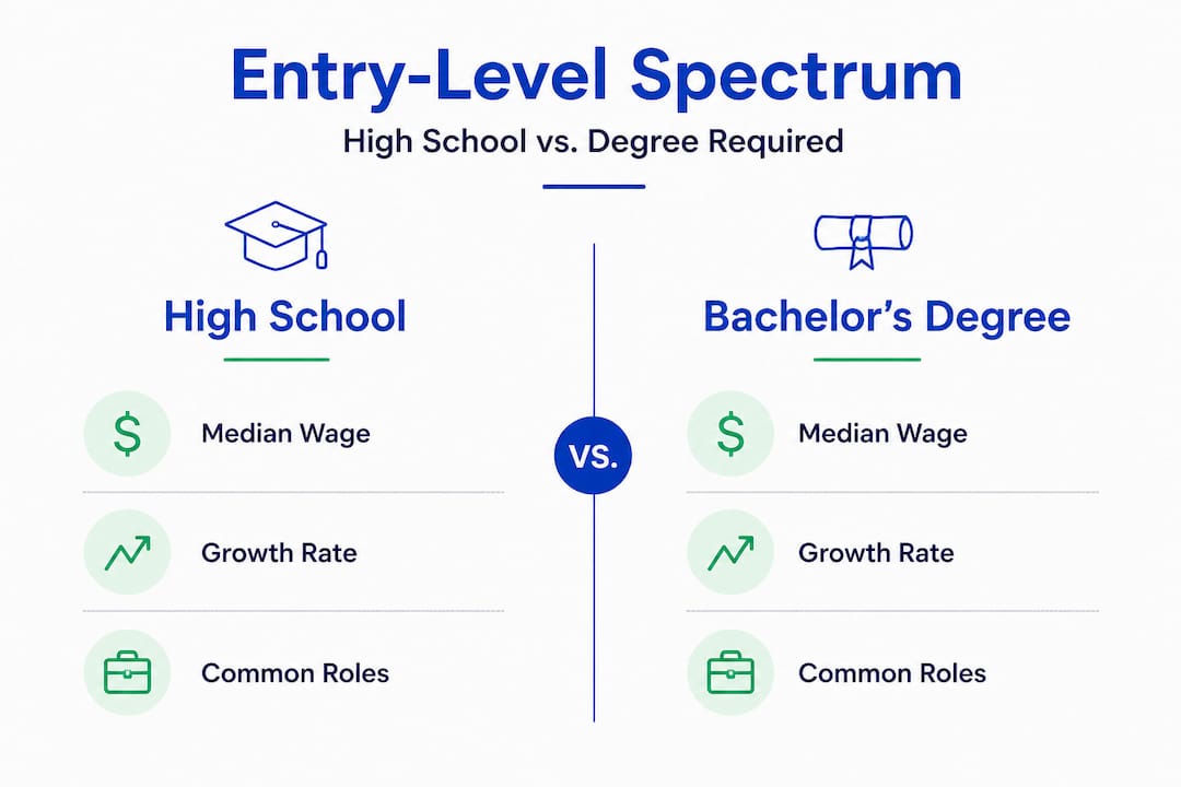Infographic comparing high school and degree entry-level job types