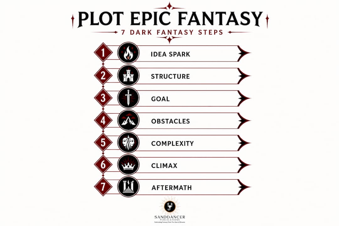 Infographic of dark fantasy plotting steps