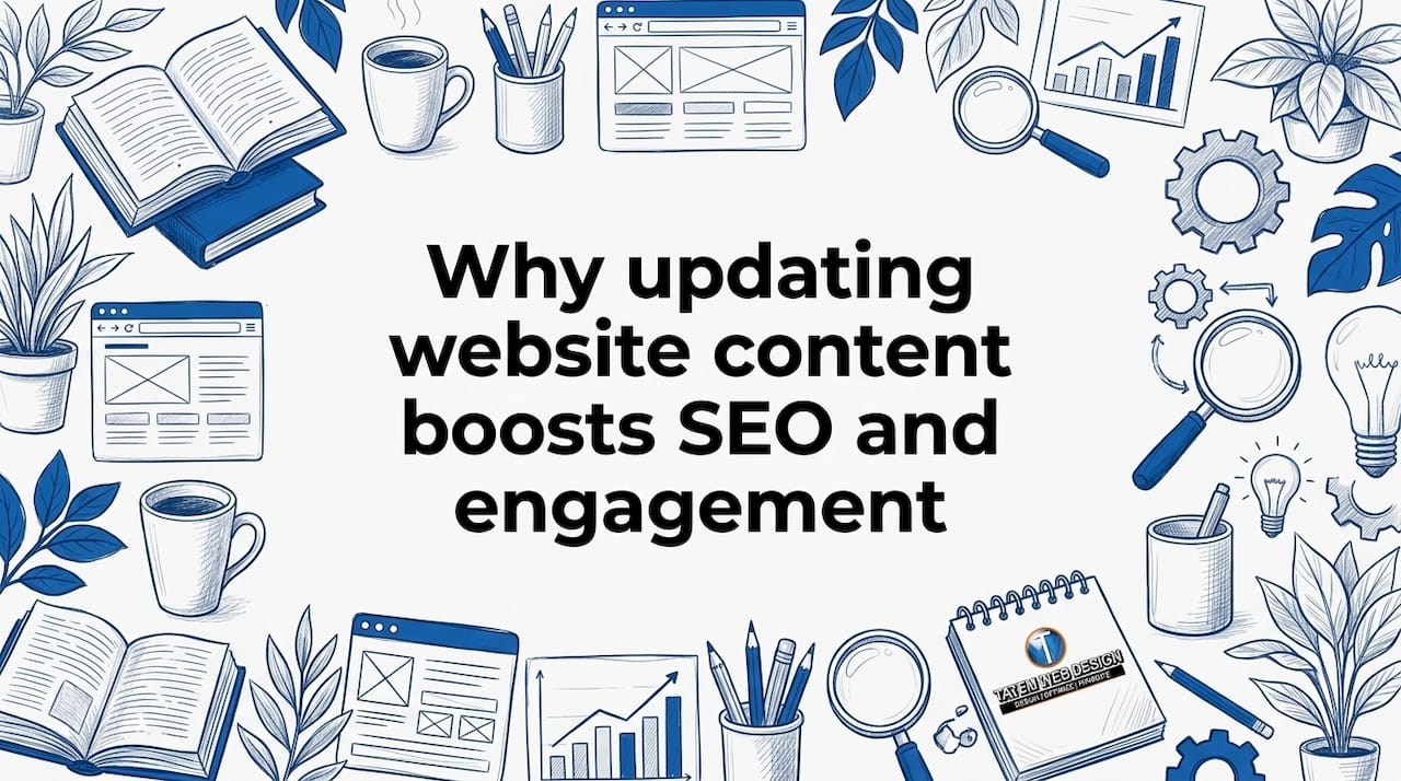 Hand-drawn title card with website content tools framing center